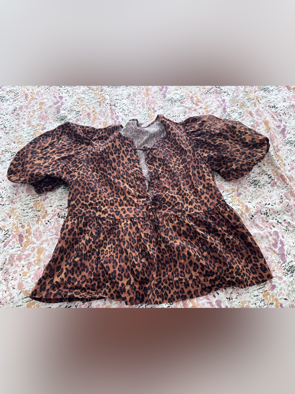 Old Navy Leopard Print Puff Sleeve Blouse - Brown & Black